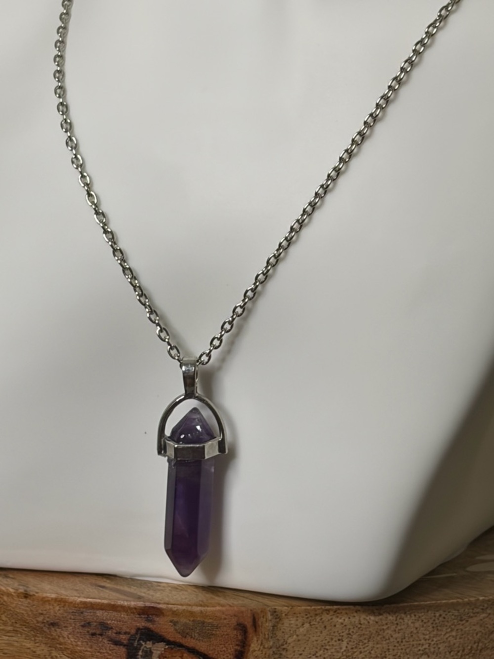 Amethyst Crystal Pendant Necklace Silver Healing Stone Purple Quartz Jewelry